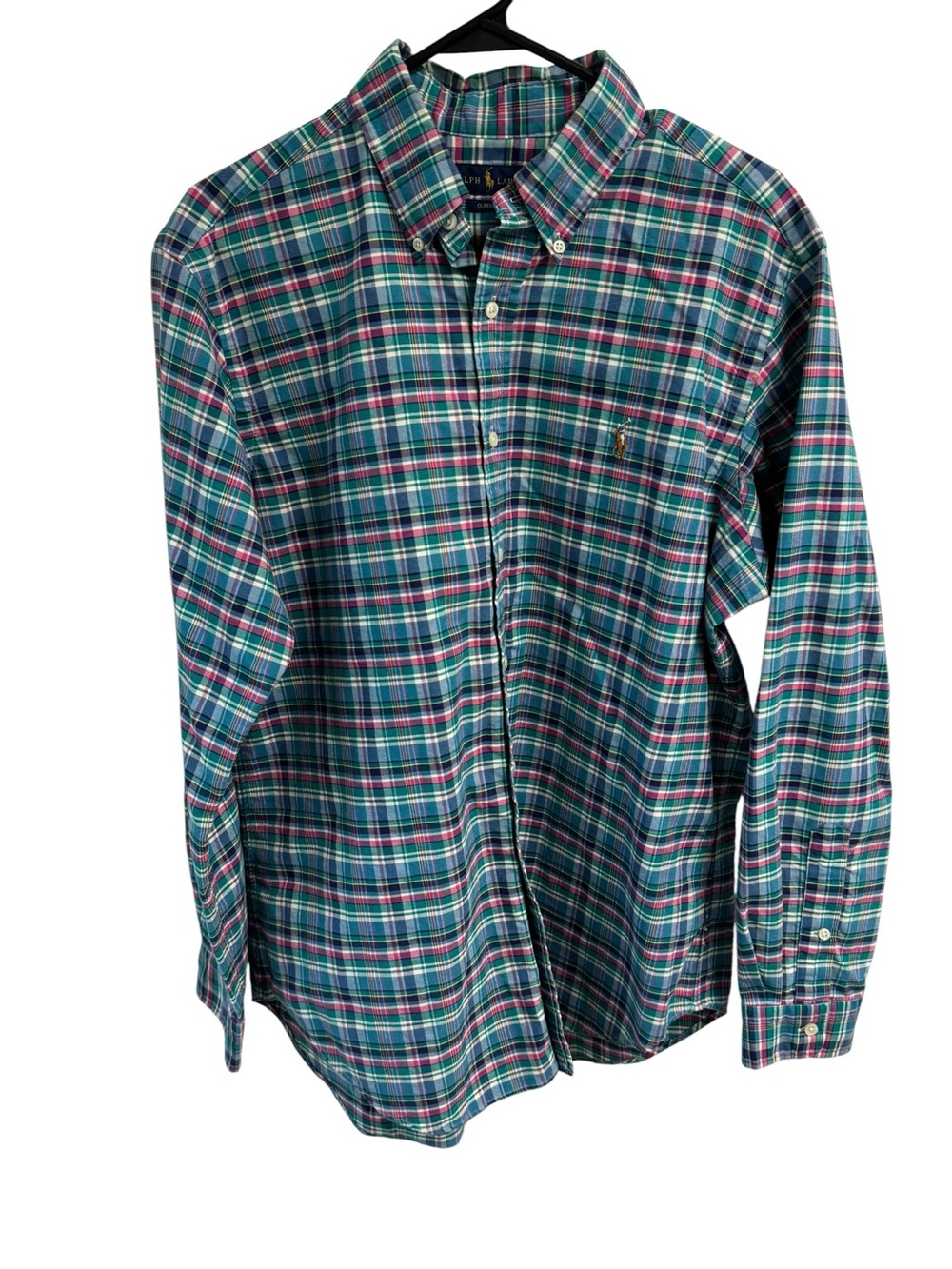 Polo by Ralph Lauren Teal & Pink Plaid Button-Down Shirt 100% Cotton